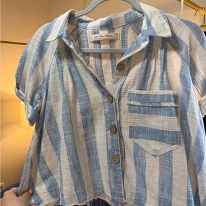 Free People Blue and White Striped Button-Down Shirt